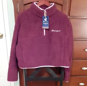 Champion Cropped Pullover Quarter Zip Sweatshirt, Purple, Women's Size XL